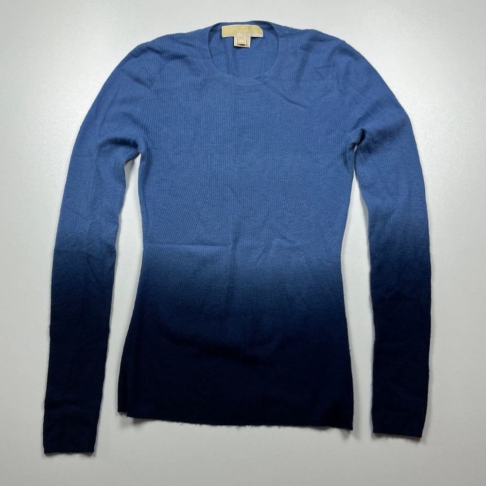 Michael Kors 100% Cashmere Ombre Ribbed Sweater Size XS Blue Navy Soft Knit Top